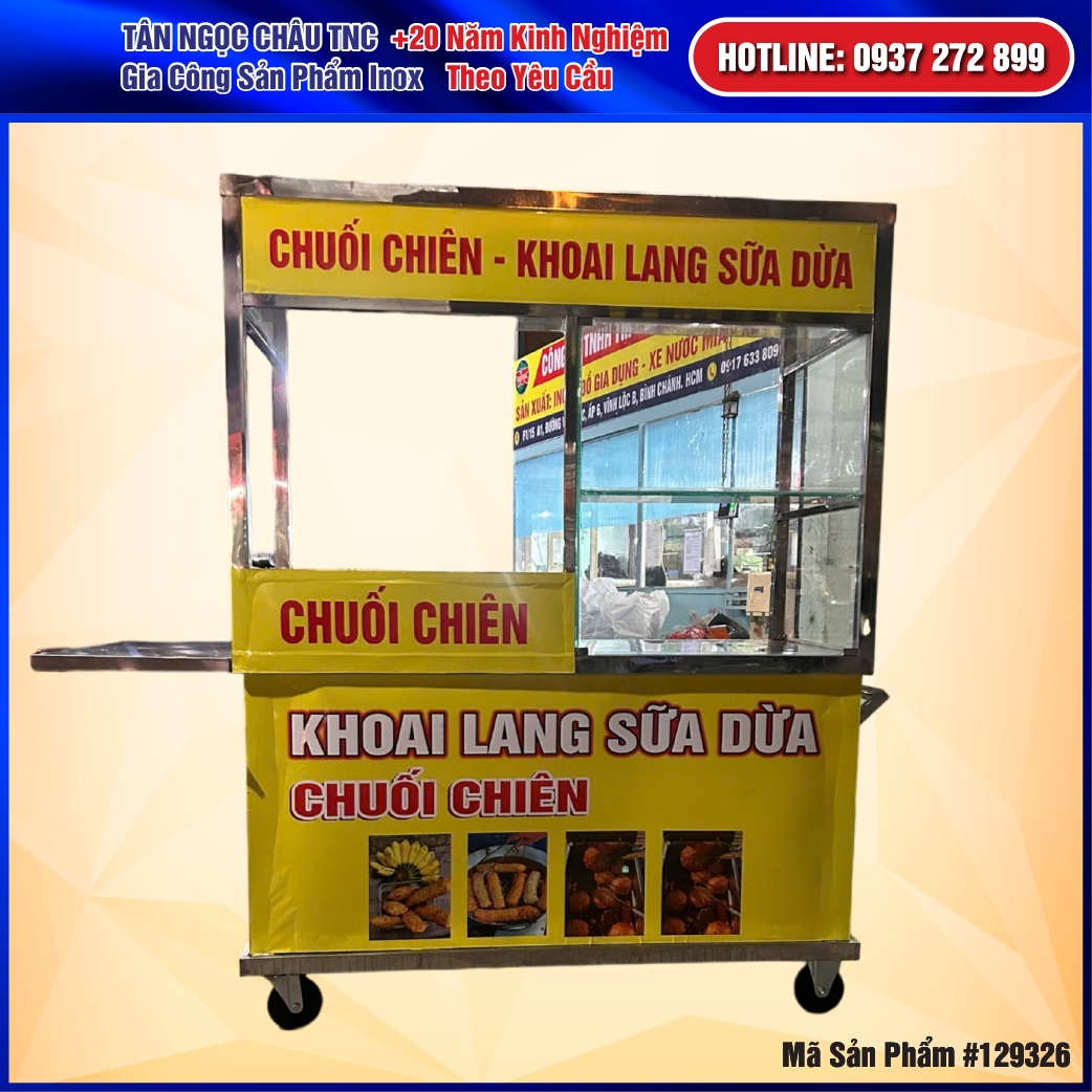 Xe Chuối Chiên Khoai Lang Inox Vuông Dày